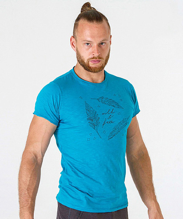 Мужская футболка Wild &amp; Free бирюзовая, YogaDress 