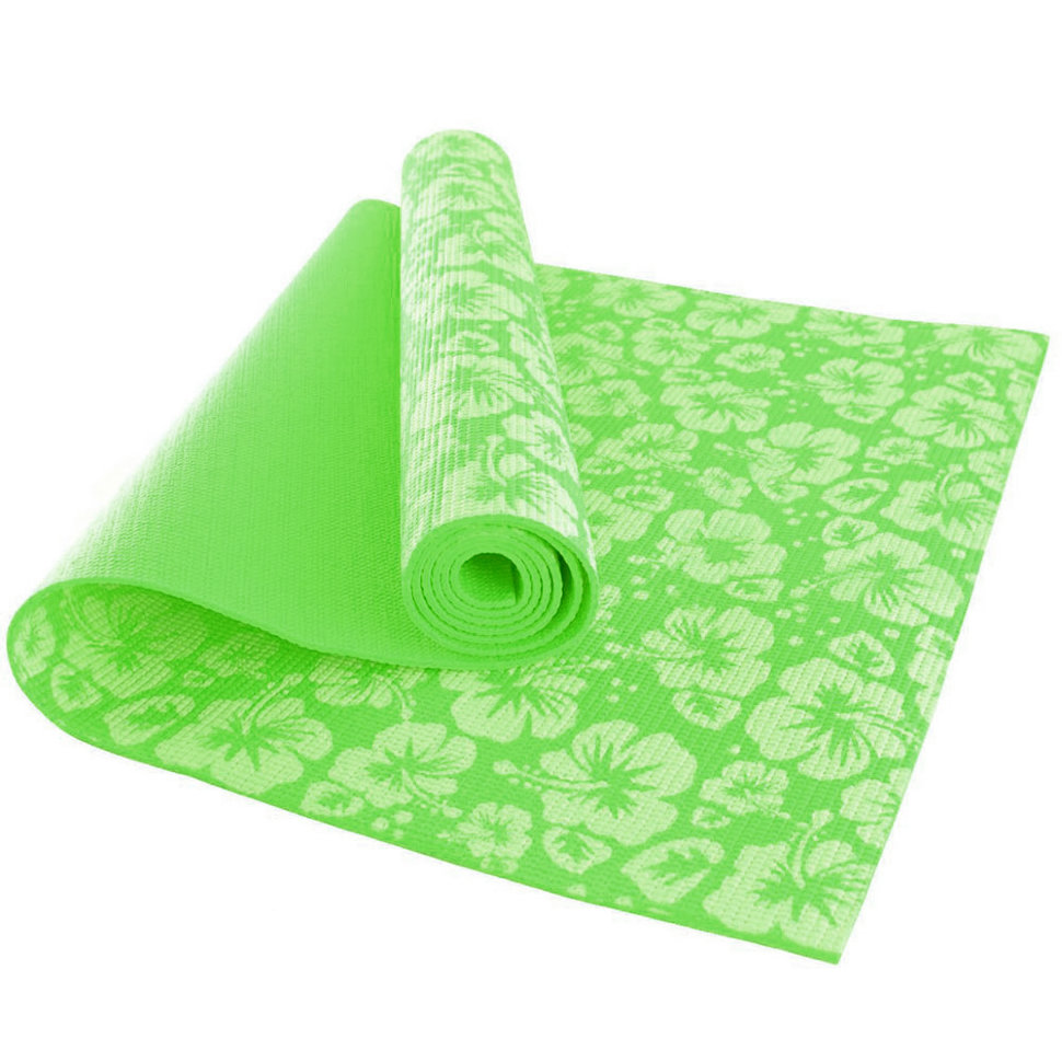 Коврик для йоги ПВХ зеленые цветы,173х61х0,3 см