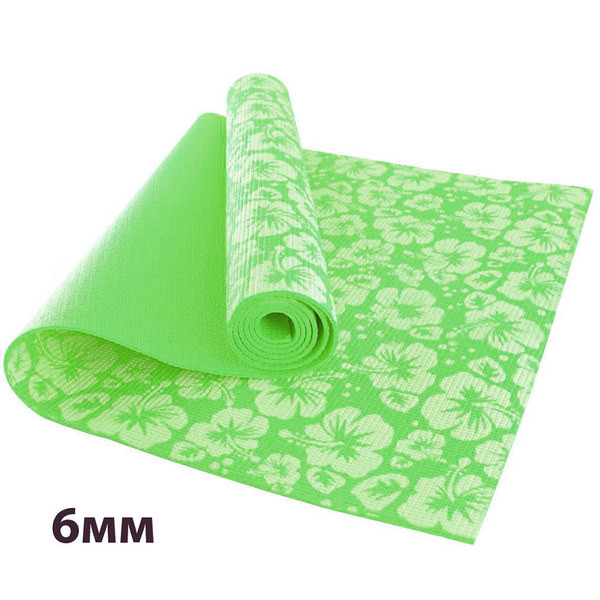 Коврик для йоги ПВХ зеленый с цветами,173х61х0,6 см