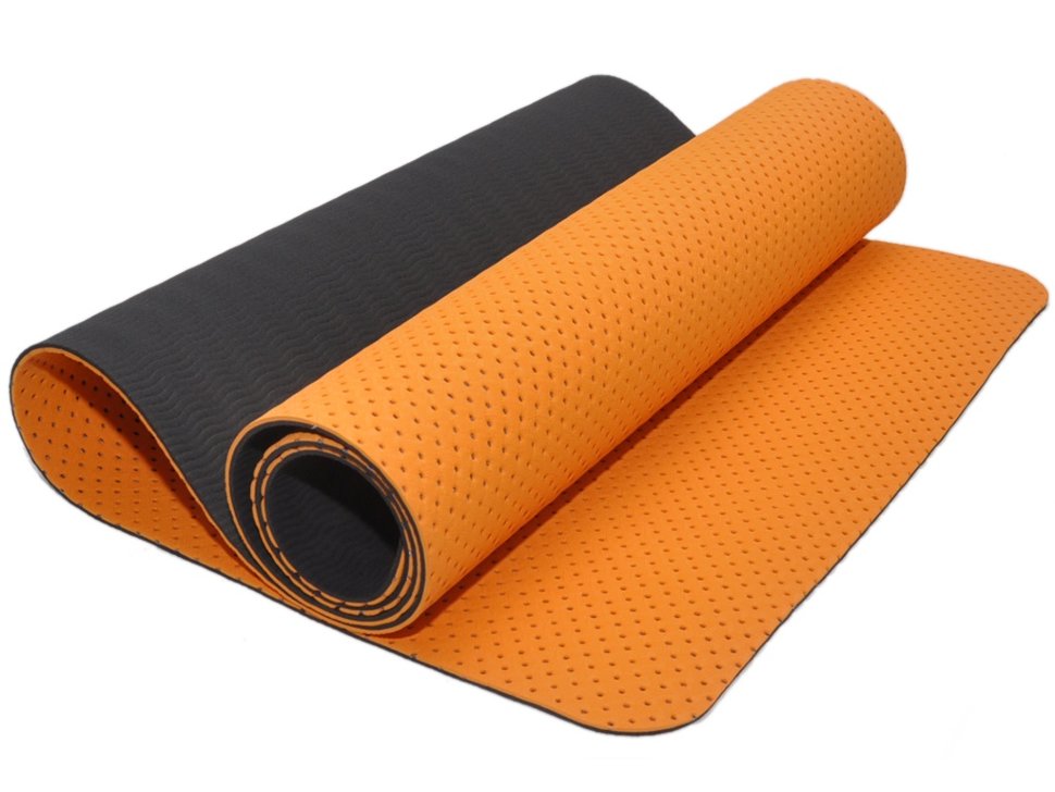 Коврик для йоги ТПЕ/хлопок, перфорированный, оранжево-черный 183x61x0,6 см