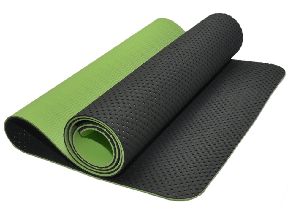 Коврик для йоги ТПЕ/хлопок, перфорированный, зеленый 183x61x0,6 см