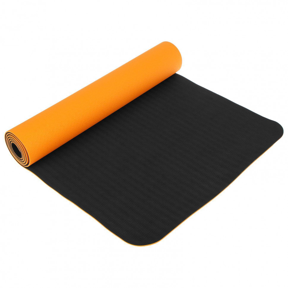 Коврик для йоги 183 х 61 х 0,6 см, двухцветный, цвет оранжево черный