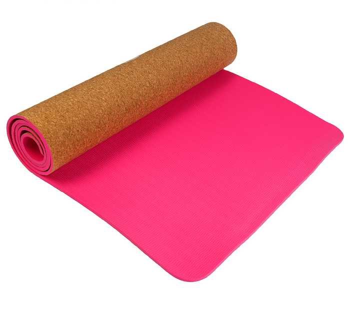 Коврик для йоги ТПЕ-Пробковый 183х61х0,6 см, розовый