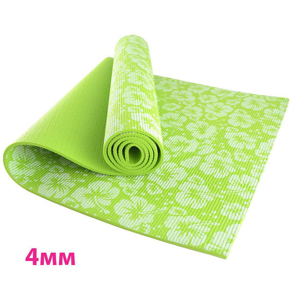Коврик для йоги 173*61*0.4 см Цветы, зеленый 