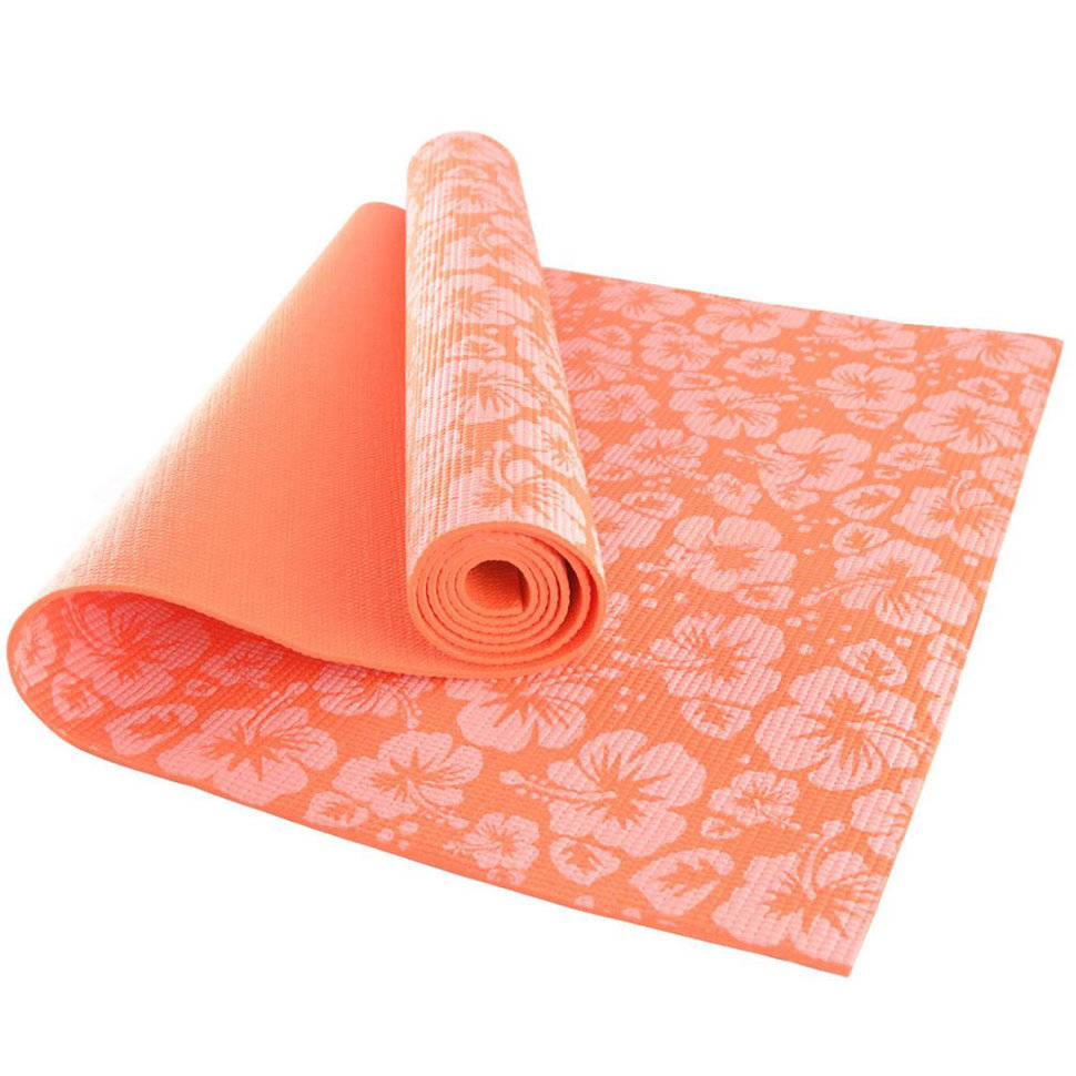 Коврик для йоги ПВХ оранжевые цветы,173х61х0,3 см