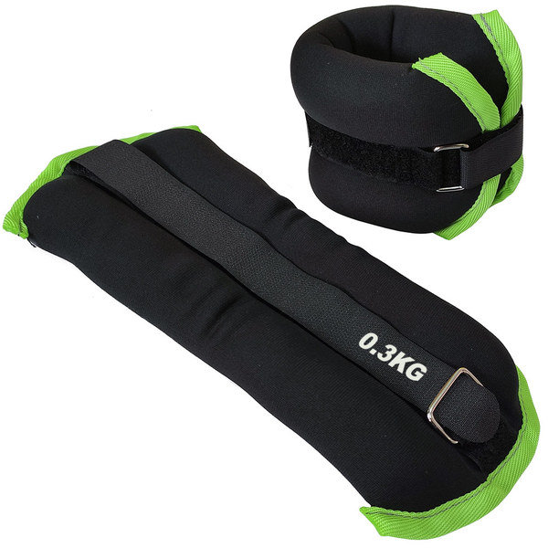 Утяжелители для ног "ALT Sport" (2х0,3кг) (нейлон) в сумке (черный с зеленой окантовкой)