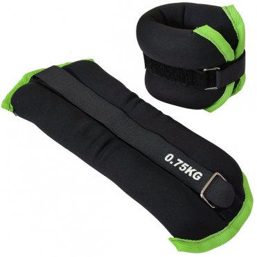 HKAW101-5 Утяжелители для ног "ALT Sport" (2х0,75кг) (нейлон) в сумке (черный с зеленой окантовкой)