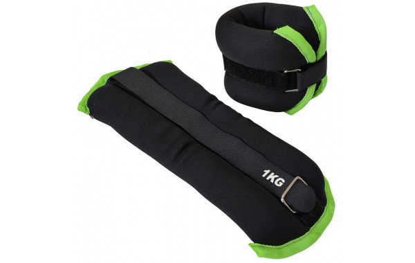 Утяжелители для ног "ALT Sport" (2х1,0кг) (нейлон) в сумке (черный с зеленой окантовкой)